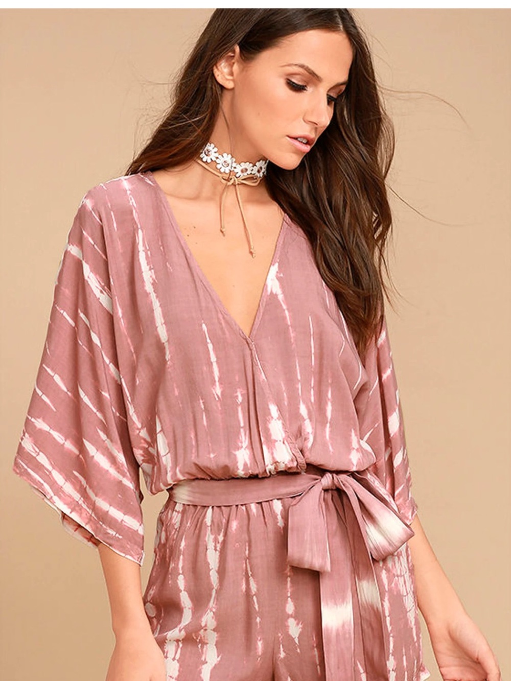 Lulus Walking on Air Mauve Pink Tie-Dye Belted Romper Size XL – NWT - Picture 2 of 11